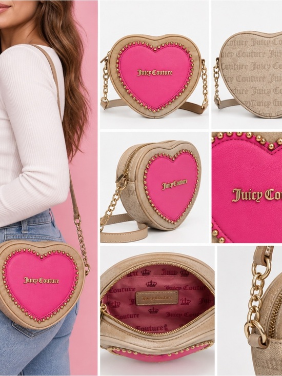Juicy Couture Handbags - NEW Juicy Couture “Love Never Dies” Heart Crossbody Bag – Café/Juicy Pink